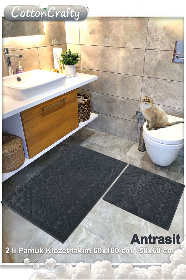 Pamuk Dokuma Banyo Paspas Seti, Banyo Halısı Lara 2 Li Set 60x100 - 60x50 - 3