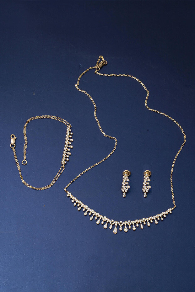 Damla Model 14 Ayar Altın Üçlü Set - 2