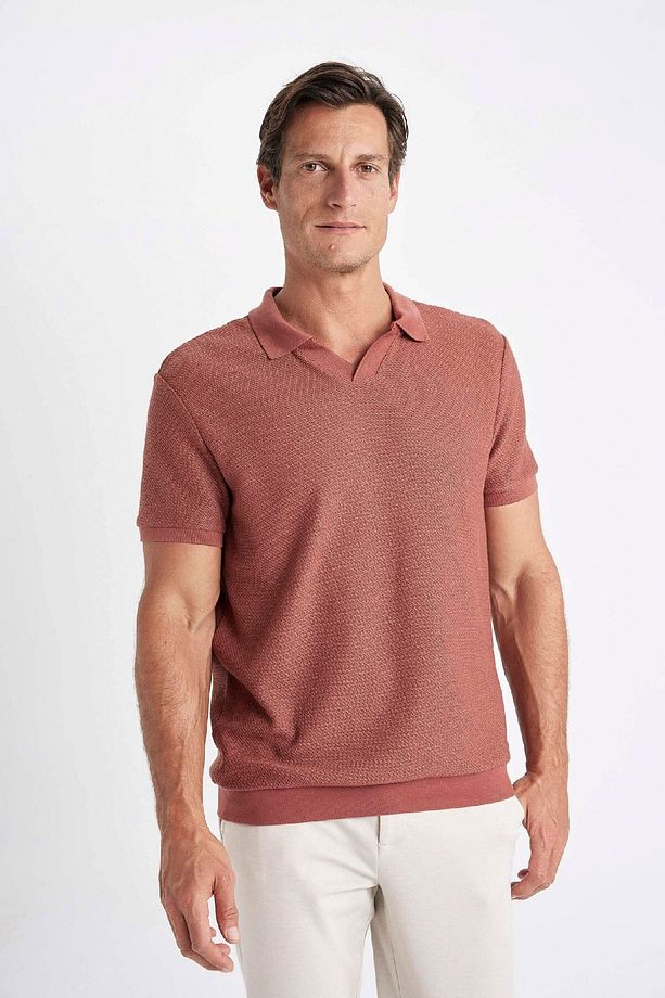Regular Fit Polo Yaka Kısa Kollu Örgü Görünümlü Tişört A6849ax24sm - 4
