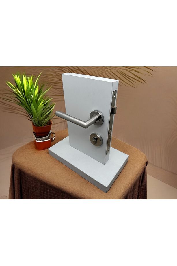 Hastahane Tipi L Paslanmaz Saten Rozetli Yale Kapı Kolu Sol Basar Tek Taraf - 3