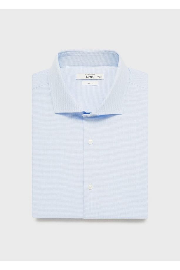 Slim fit mikro desenli twill gömlek - 6
