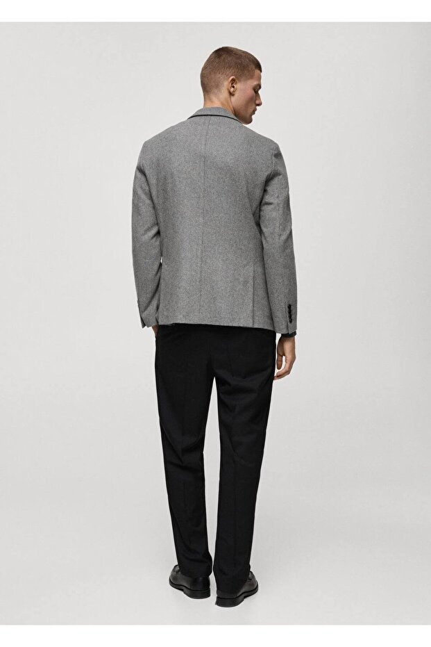 Dar kesim mikro kaz ayağı yünlü blazer ceket - 4