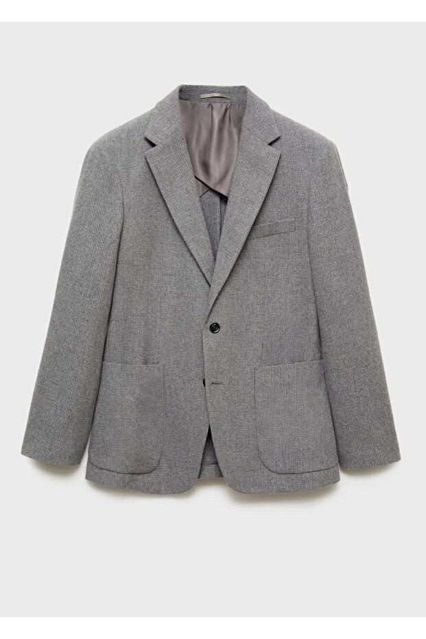 Dar kesim mikro kaz ayağı yünlü blazer ceket - 3