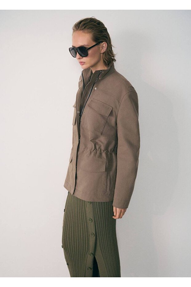 Yüksek yaka cepli parka - 1