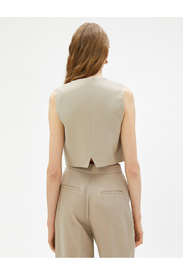 Blazer Crop Vest Double Button - 4