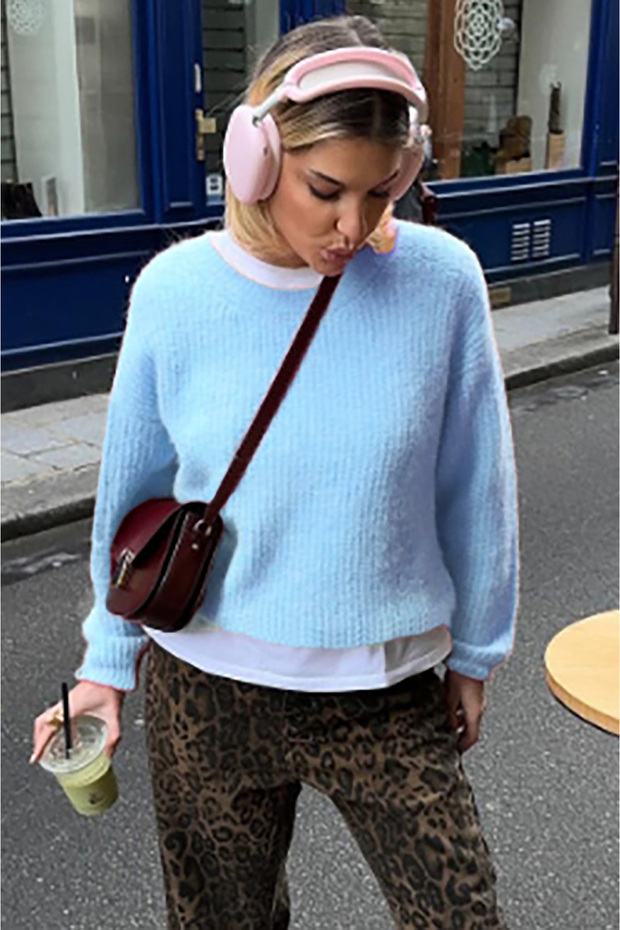 Blue Crew Neck Knitwear Sweater Sh118