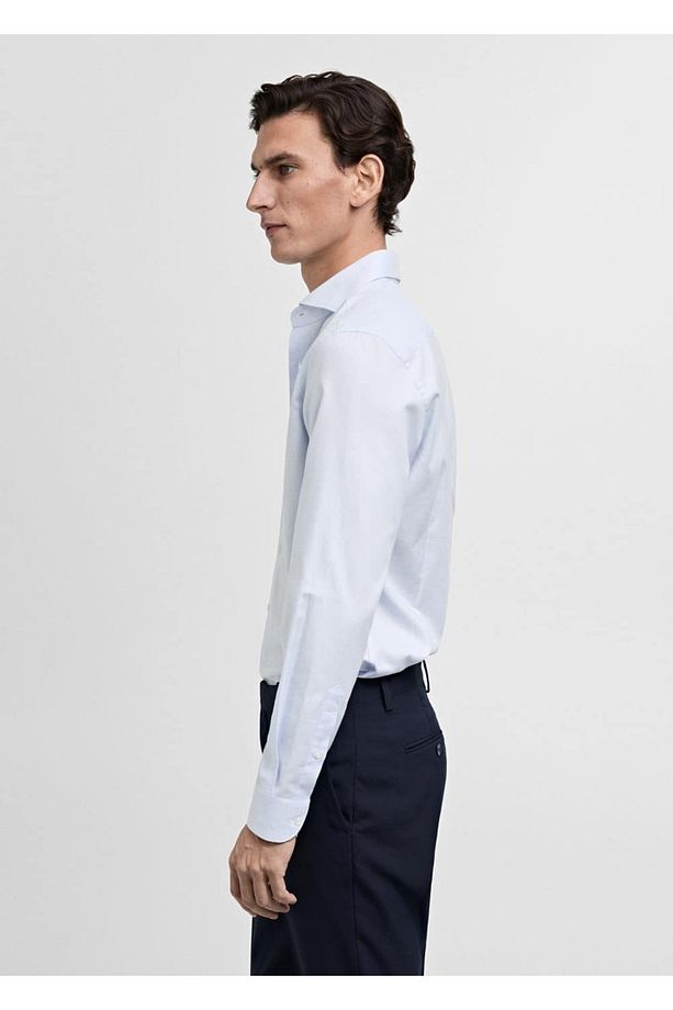 Slim fit mikro desenli twill gömlek - 8