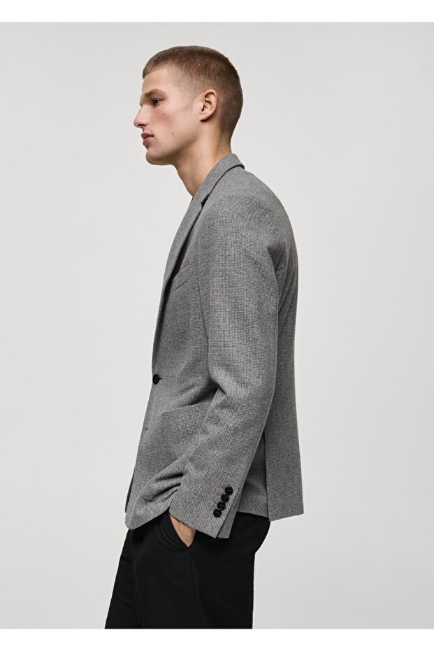 Dar kesim mikro kaz ayağı yünlü blazer ceket - 6