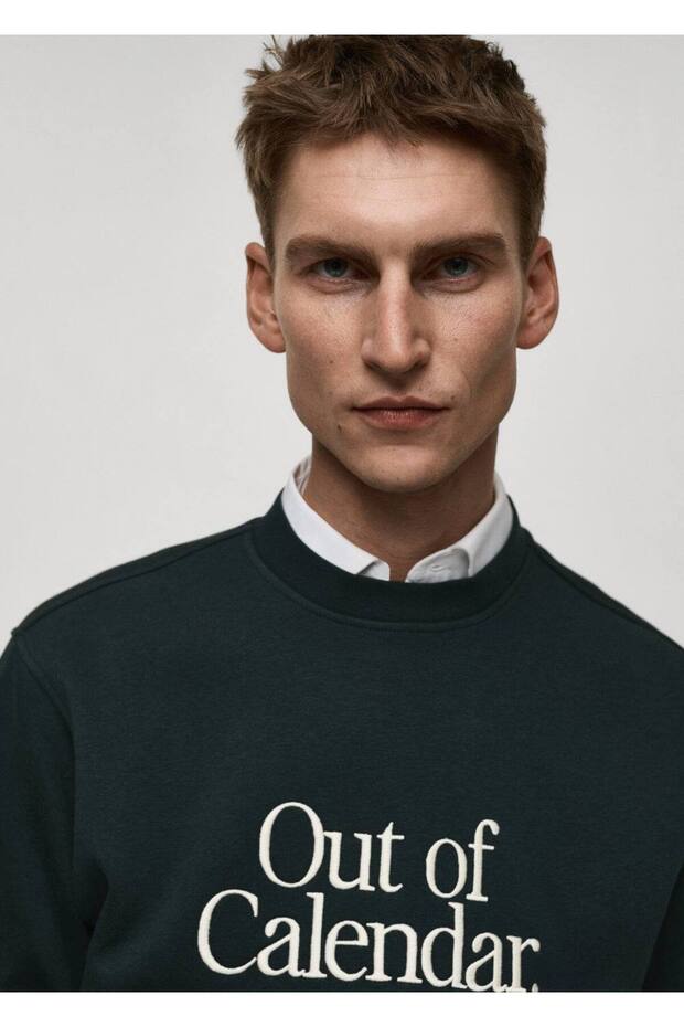 Mesaj işlemeli pamuklu sweatshirt - 8