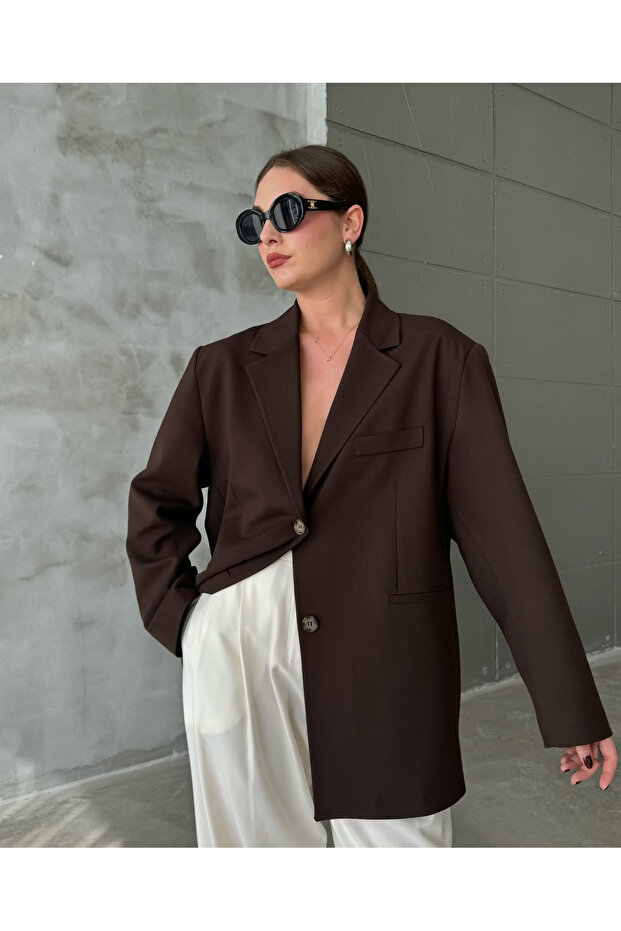 Brown Oversize Blazer Jacket - 4