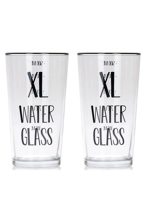 XL Baskılı Ölçekli Cam Su Bardağı 570 Ml - 2 Adet - 1