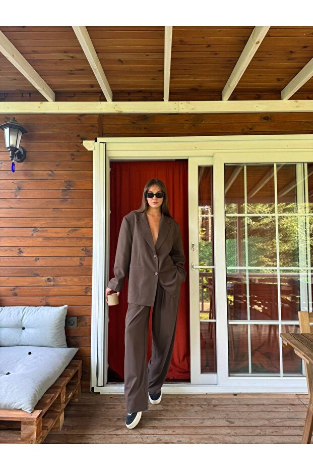 Brown Oversize Blazer Jacket - 1