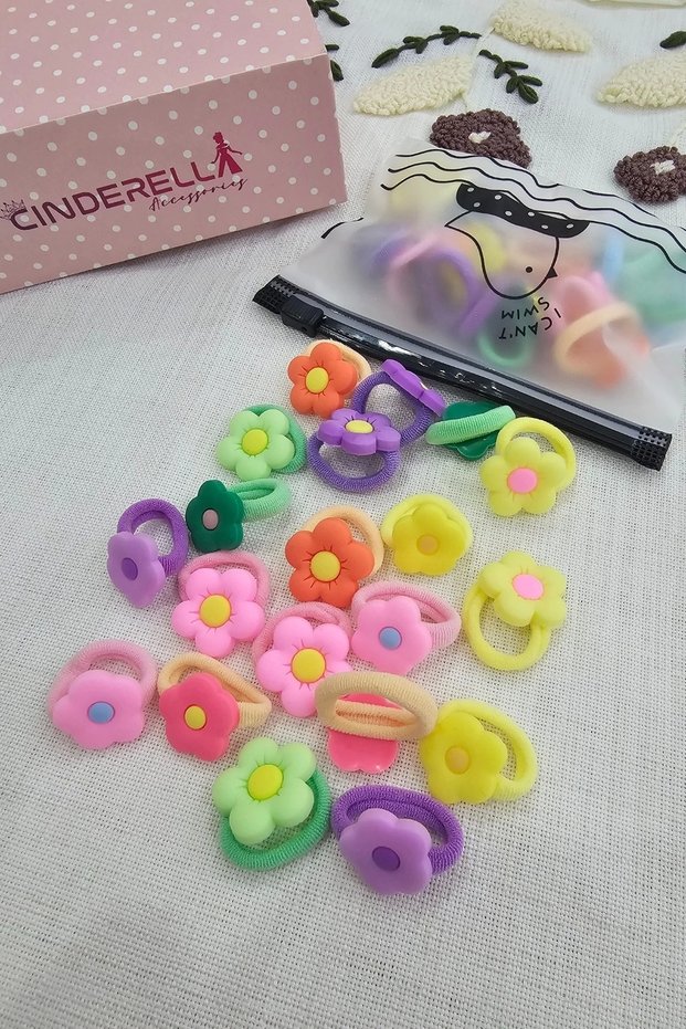 Set of 20 Soft, Non-Hurting Baby Girl Towel Rubber Buckle Set - Colorful Children's Elastic Hair Clip