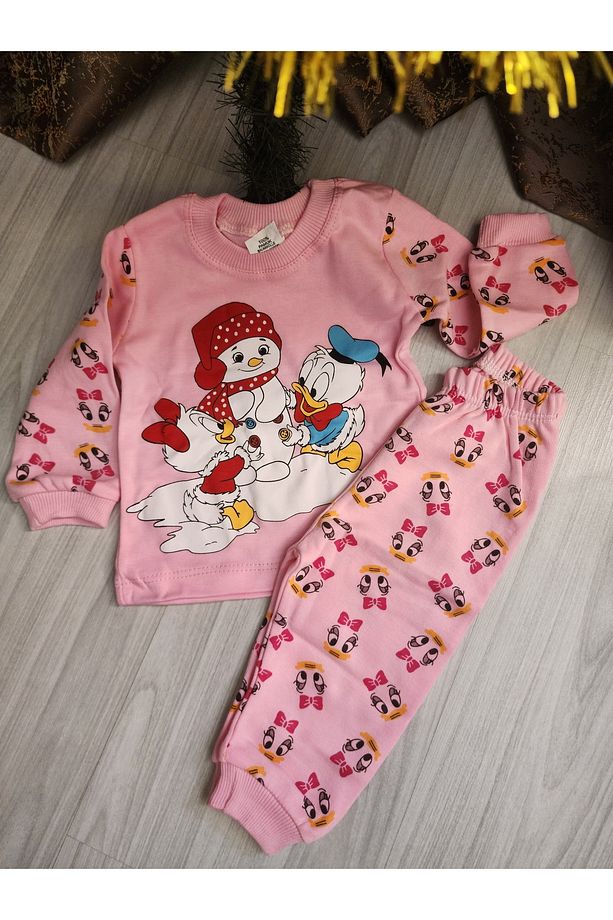 Yeni Yıl Kardan Adam Temalı Duff Duck Yılbaşı Bebek Pijama Takımı - 3