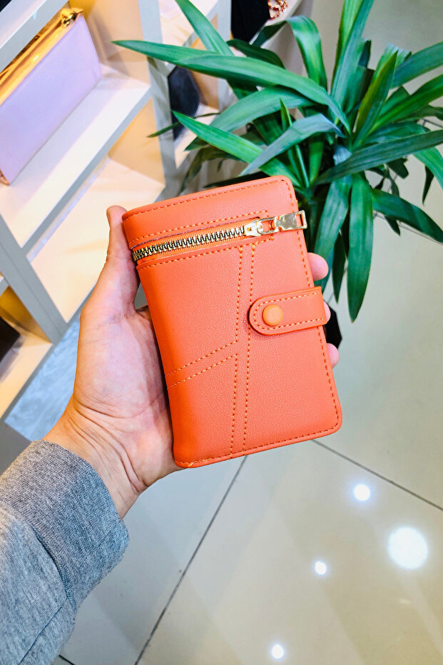 Lisa Zippered Handy Model Orange Women's Wallet (Vegan Leather)