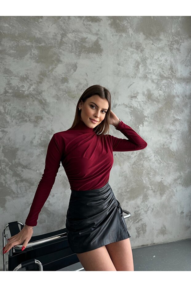 Dik Yaka Omuz Drapeli Sandy Bluz - 5