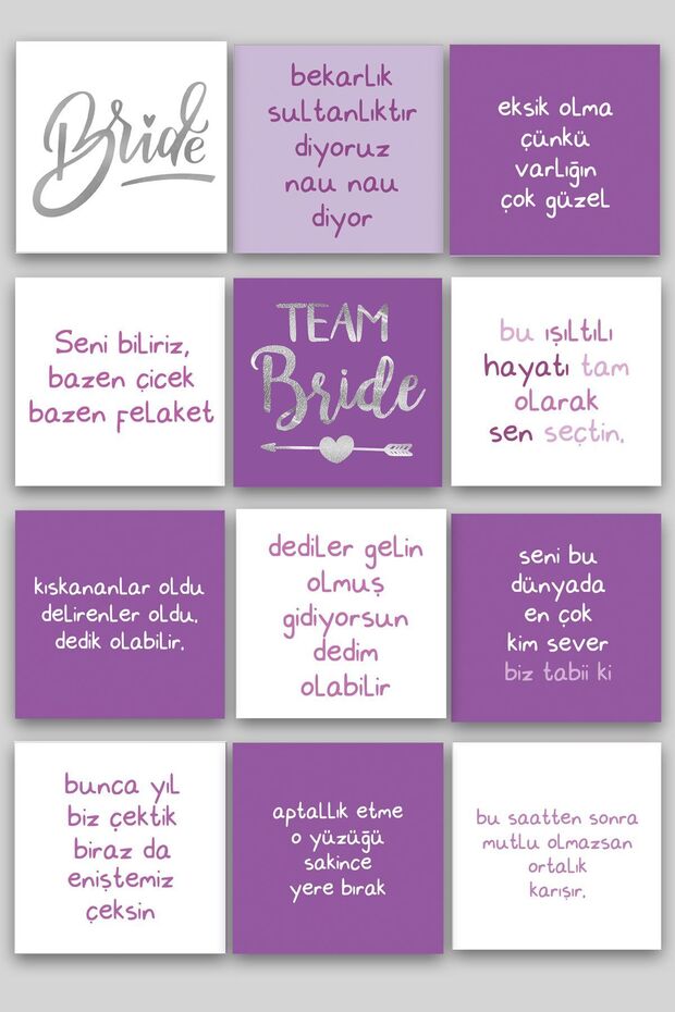 Purple Lila Motto 12 Pcs Fun Cards for Bachelorette Party Bride to Be