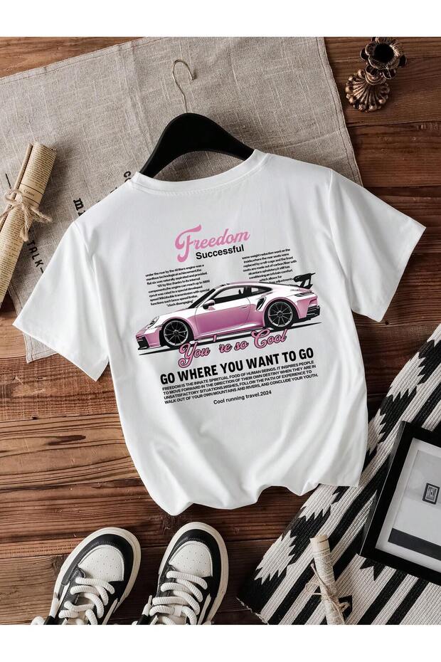 Unisex Freedom Car Printed Oversize T-Shirt