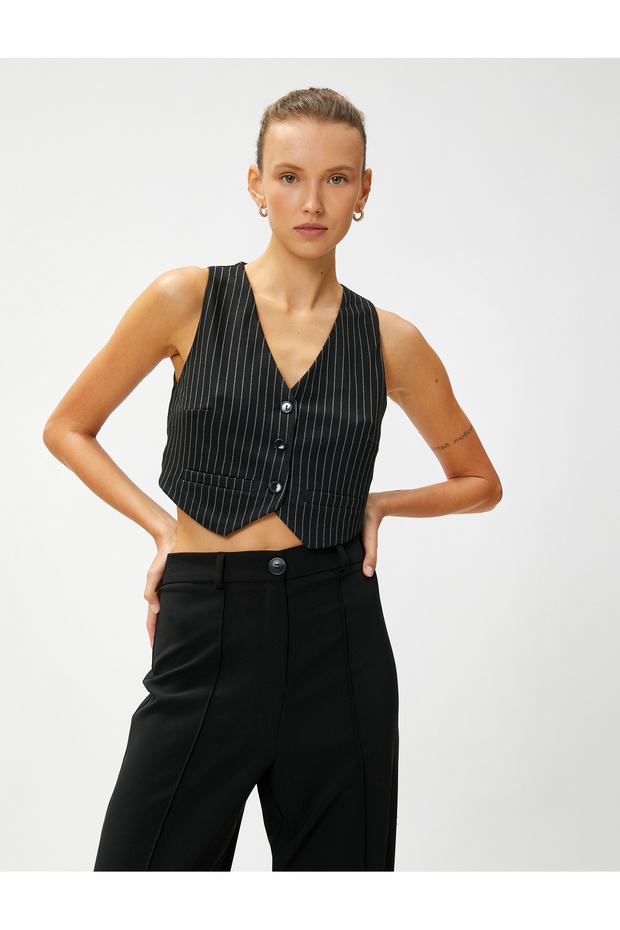 Crop Blazer Vest Buttoned - 1