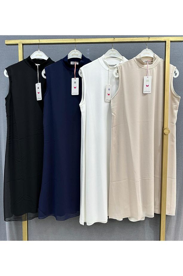 Efraze Sıfır Kollu Önü Şifon Boğazlı Penye Tunik İçlik 102 cm 772 1626 - 5