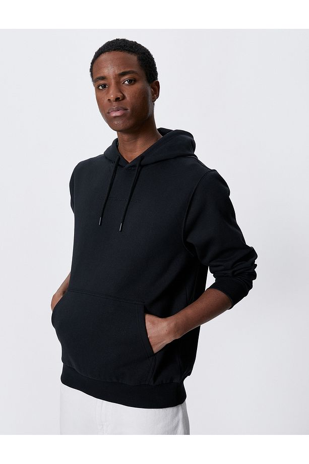 Kapşonlu Hoodie Slogan Işlemeli Cep Detaylı Uzun Kollu - 1