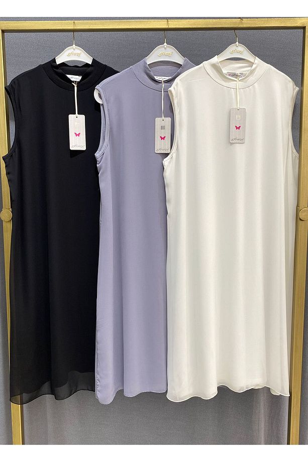 Efraze Sıfır Kollu Önü Şifon Boğazlı Penye Tunik İçlik 102 cm 772 1626 - 4
