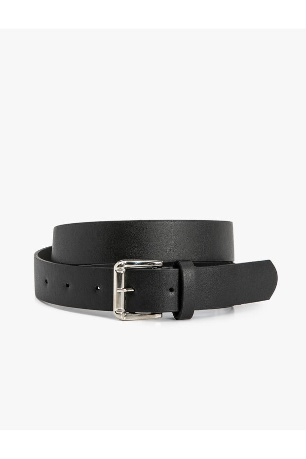 Belt Faux Leather Metal Buckle Detailed