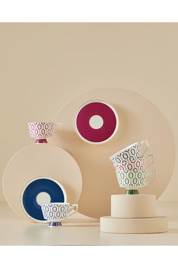 Octavia New Bone China 4 Parça 2 Kişilik Kahve Fincan Takımı 90 ml Lacivert - 5