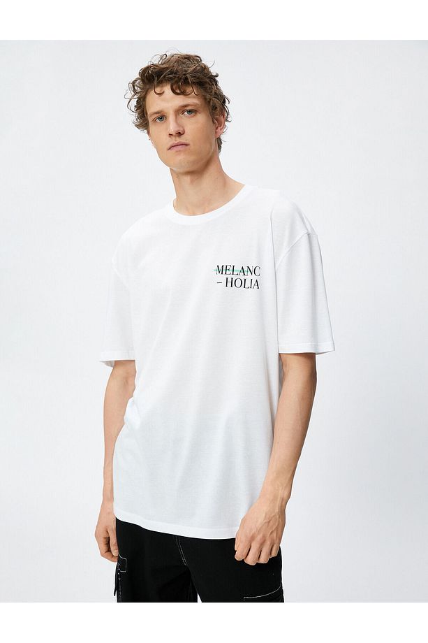 Oversize Tişört Arkası Baskılı Sloganlı Bisiklet Yaka Pamuklu - 3