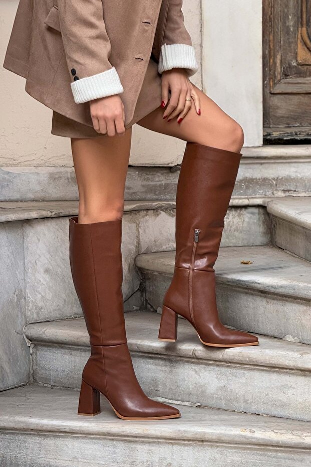 Jules Tan Matte Zipper Detail Damskie Buty Na Obcasie - 4