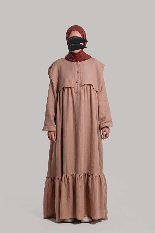 فستان موسلين بياقة - بودرة