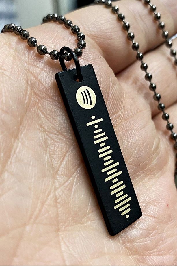 Unisex Spotify Kodlu Siyah Diktörtgen Çubuk Bar Kolye Eck26s - 1