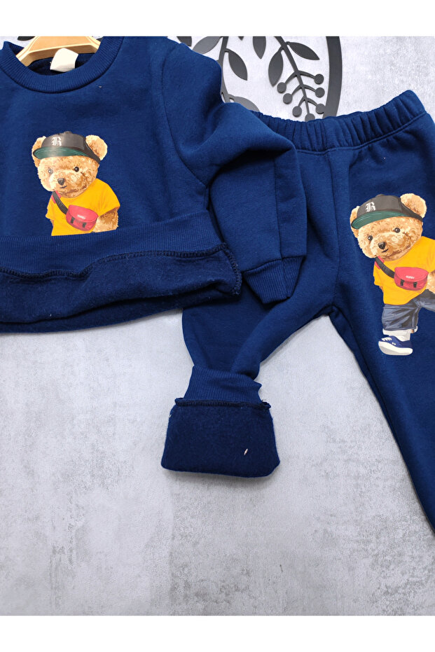 Teddy Bear Three-String Ribbed Combed Cotton Boy Set - 3