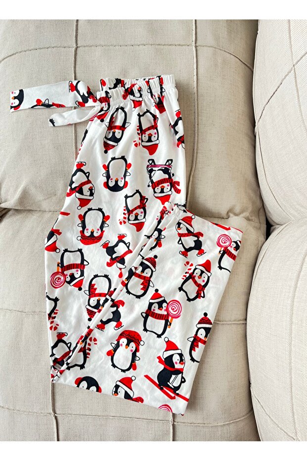 Kadın Yılbaşı Desenli Süet Pijama Altı - 2