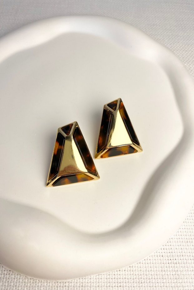 Women Earrings Imported Zircon Double Color Gold Detail Triangle Blackout Earrings