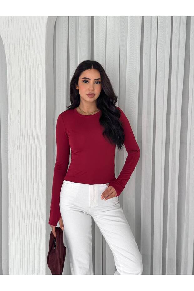 Şardonlu Dalgıç Kumaş Parmak Geçme Detaylı Bluz - 3