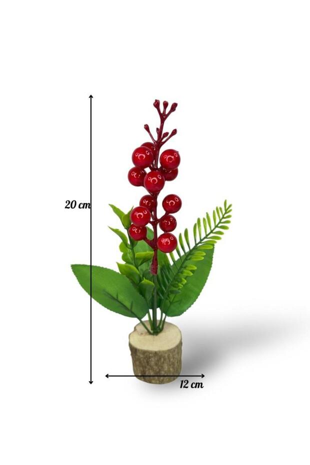 Yapay Çiçek Yılbaşı Çiçeği Kokinalı Kütük Saksılı Dekoratif Süs 20 cm - 8