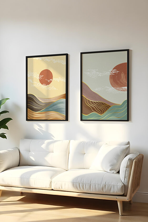 Wooden Black Framed 2 Piece Set Painting Huhu154 - Double Painting Set Black Frame