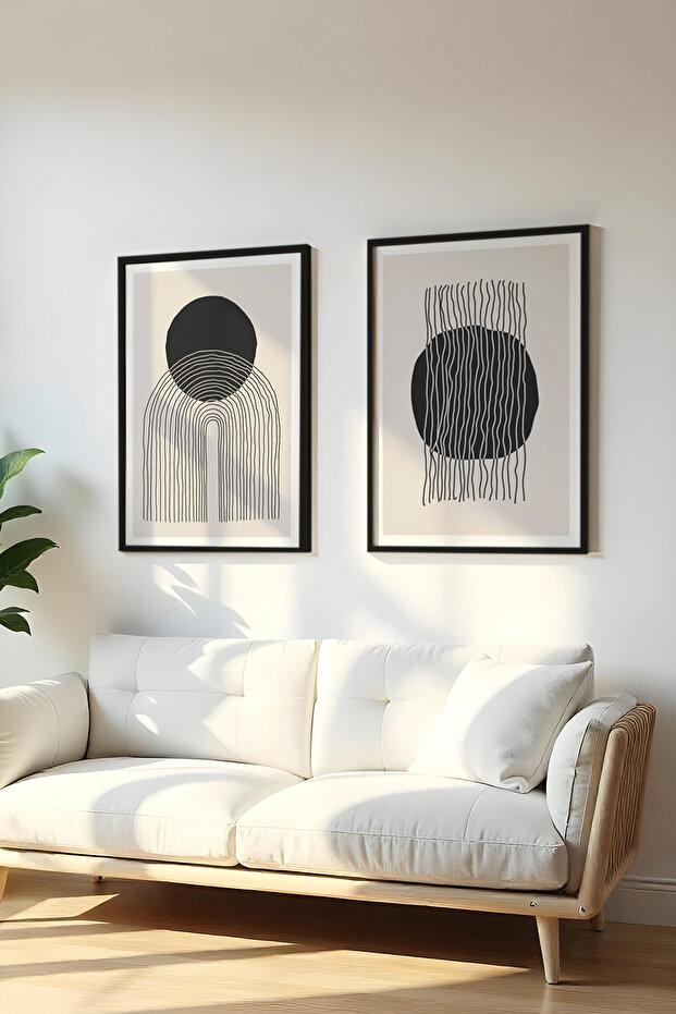 Wooden Black Framed 2 Piece Set Painting Huhu137 - Double Painting Set Black Frame