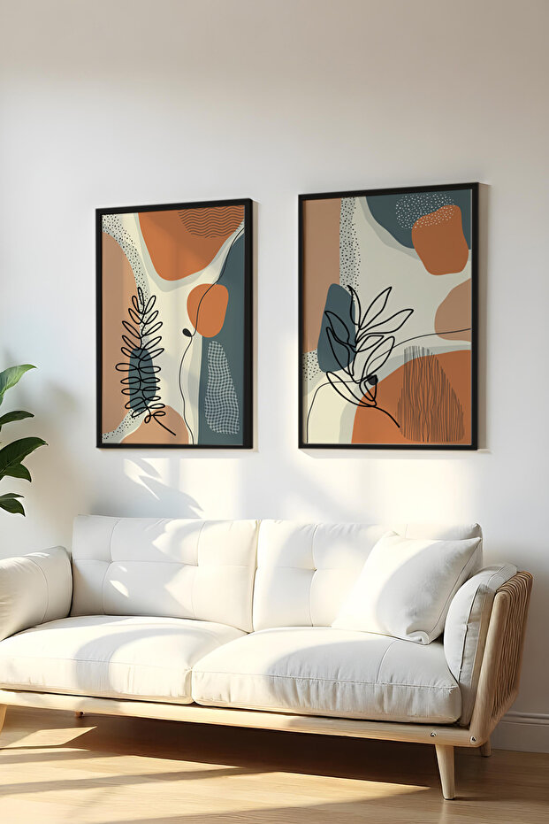 Wooden Black Framed 2 Piece Set Painting Huhu35 - Double Painting Set Black Frame