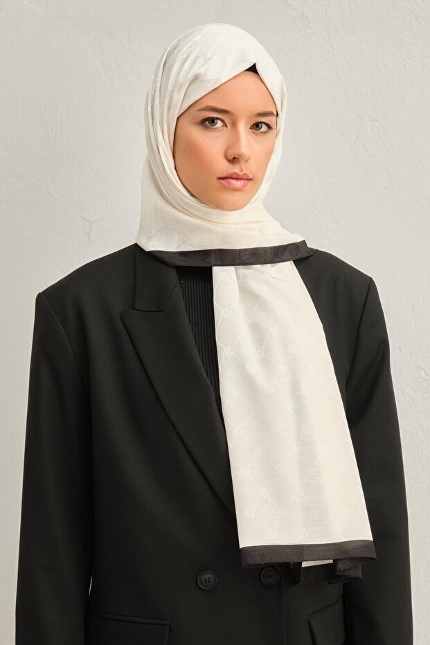 Trend Monogram Şal - 2 - Krem Siyah 159 - 1