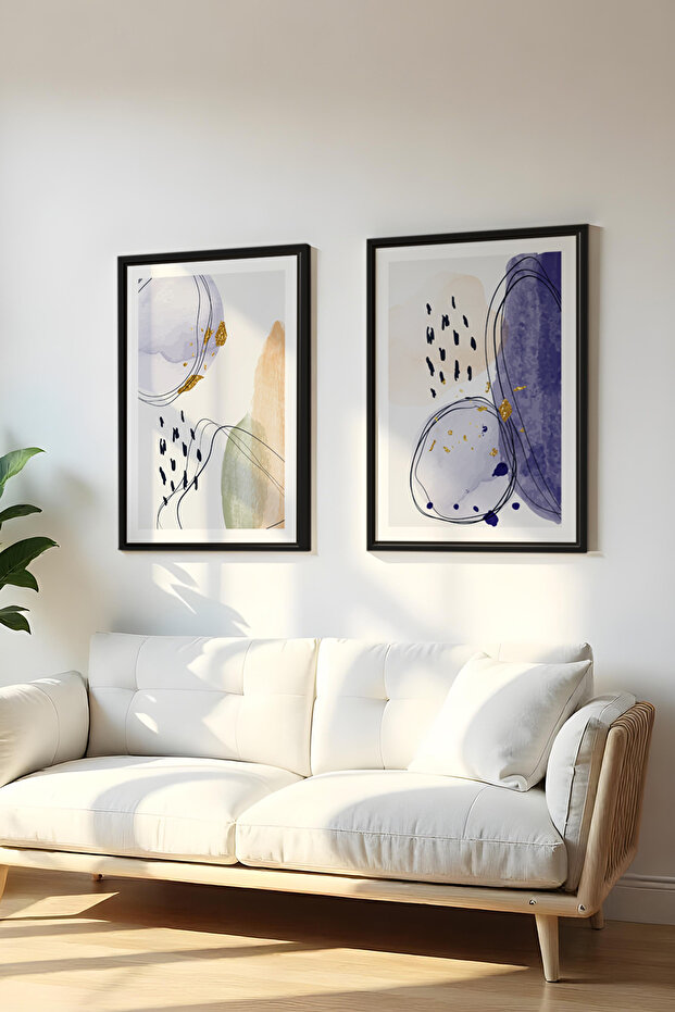Wooden Black Framed 2 Piece Set Painting Huhu21 - Double Painting Set Black Frame