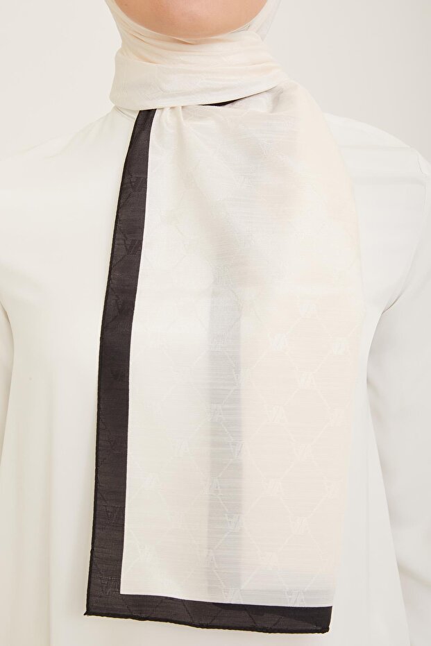 Trend Monogram Şal - 2 - Krem Siyah 159 - 4