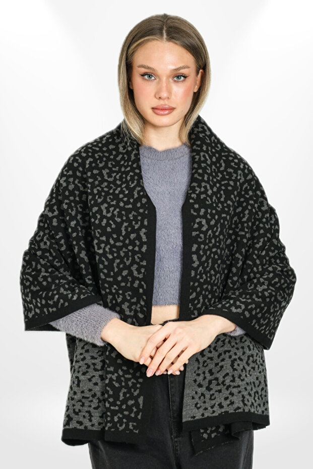 Double-sided knitted shoulder shawl - neck scarf - special occasion shoulder wrap - winter shawl - black - dark mink