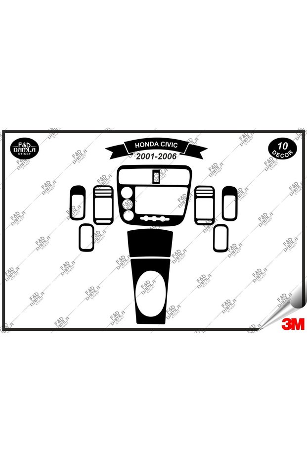 Honda Civic 2001-2006 Black Glove Box Console Trim - 11 Pieces Chest Mahogany Fairings Set