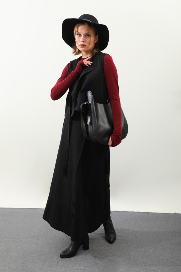 Black Side Tie Vest and Skirt Set