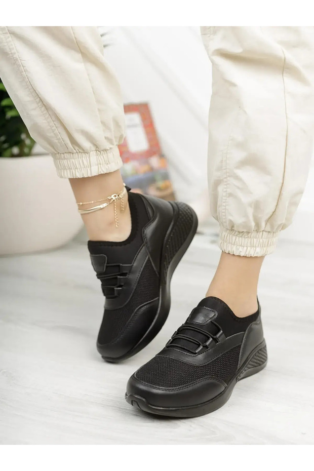 Full Orthopedic Black Breathable Elastic Aqua Women's Walking Casual Sneakers