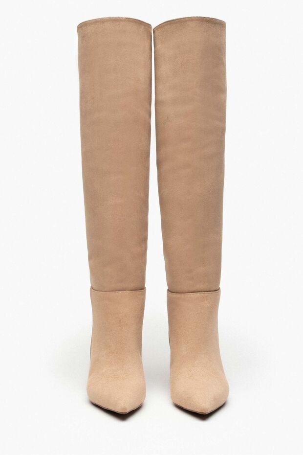 Berny Nude Zamszowe Buty Na Obcasie Damskie - Szpiczasty Nosek - 6