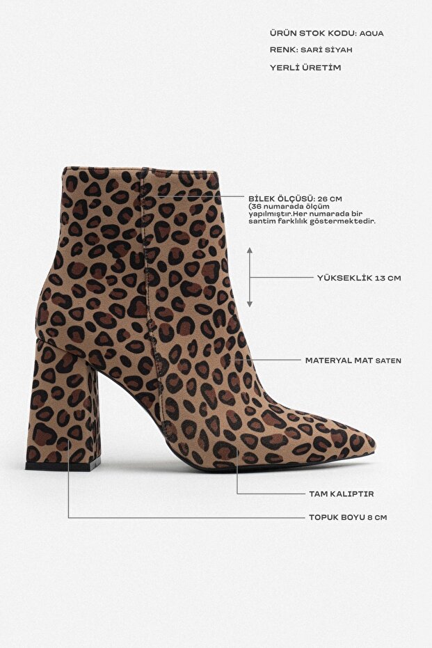 Aqua sárga fekete matt szatén cipzár részlet hegyes orrú női sarkú csizma - 3