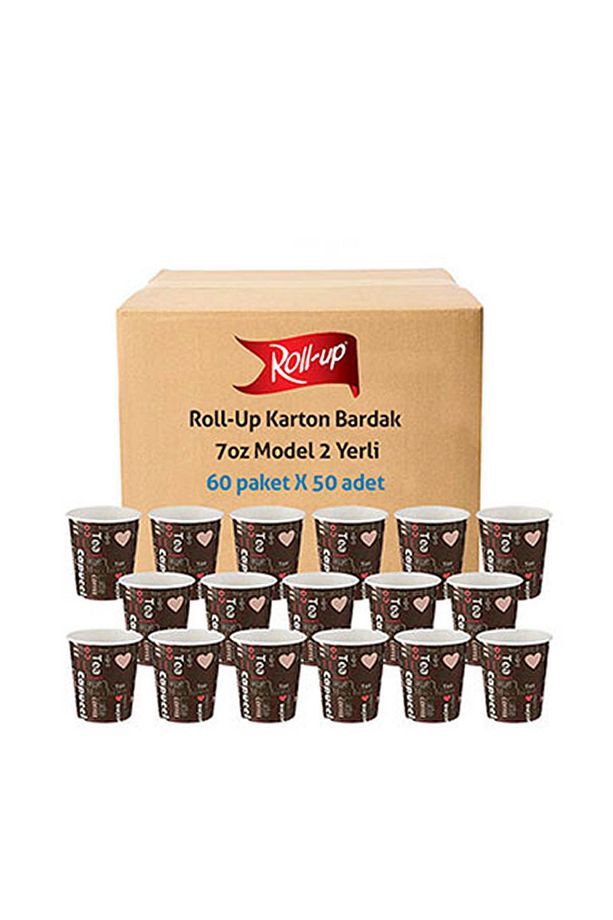 Minik Shop Roll-Up Karton Bardak 7 oz Cafe Baskılı Kahverengi 3000 Adet - 1